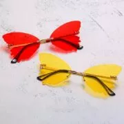 Óculos sem moldura borboleta strass óculos de sol senhoras steampunk moda designer óculos retro