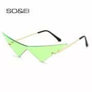 Óculos triângulo de grandes dimensões uma peça feminino óculos de sol vintage sem aro claro oceano lente eyewear moda homem olho de gato óculos de sol