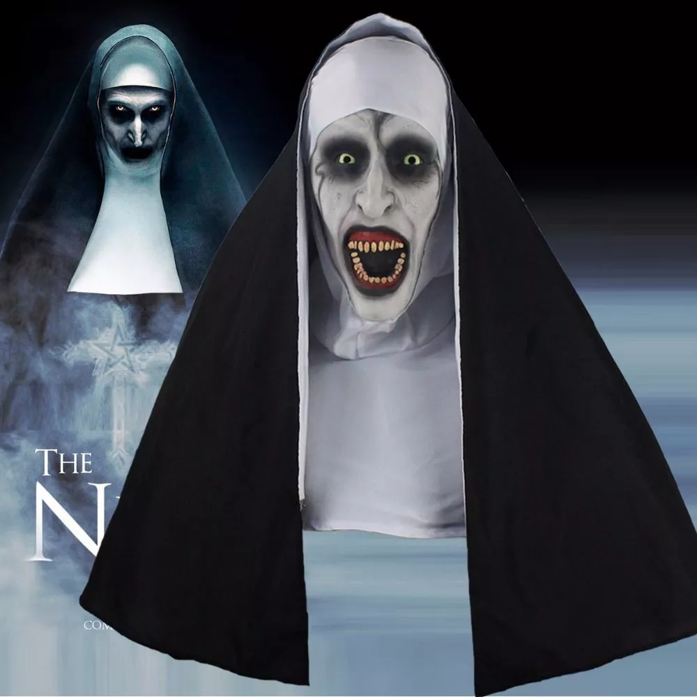 A freira máscara de horror cosplay valak máscaras de látex assustador com capacete rosto cheio halloween party adereços 2018 transporte da gota