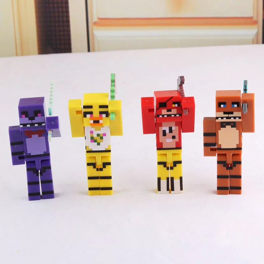 action figure 4 pecas minecraft five nights at freddys 4 foxy chica bonnie freddy Action Figure 4 Peças Minecraft Five Nights At Freddy's 4 Foxy Chica Bonnie Freddy 7cm