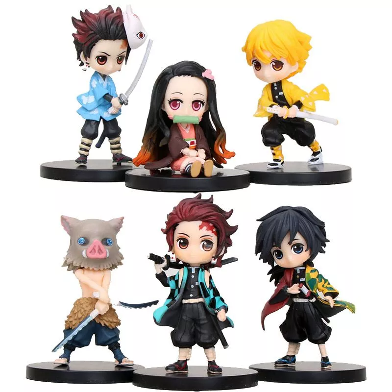 action figure 6 pcs set demon slayer qposket figuras de acao nezuko zenitsu Brinco anime demon slayer tanjirou nezuko zenitsu inosuke personagens acrílico epóxi dangles