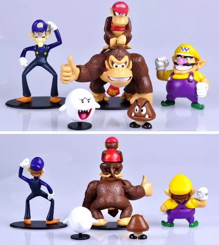 Action Figure 6 Peças Nintendo Super Mario Bros Figures Donkey Kong Waluigi Wario Ghost Goomba Vilões 8cm