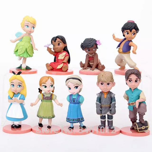 Action Figure 9 Peças Disney Elsa Anna Kristoff Moana Lilo Tinker Bell Aladin Alice