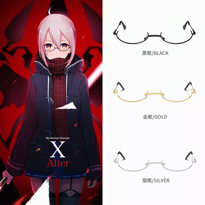 Anime Destino FGO Misteriosa Heroína X Alter Cosplay óculos Meia-armação Óculos de Não-lente Armações De Óculos De Metal