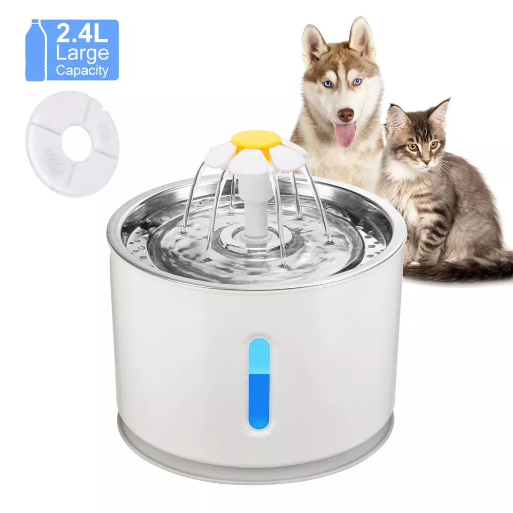 automatic cat water fountain with led 2.4l electric water fountain dog cat pet drinker Rosa flor pingente colar para womenstainless aço 3 cores boho botânico do vintage colar glamour 2019 moda presentes de festa