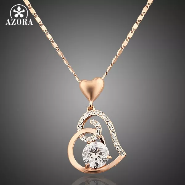 Azora rosa ouro cor stellux cristais coração pingente colar para o dia dos namorados presente do amor tn0009