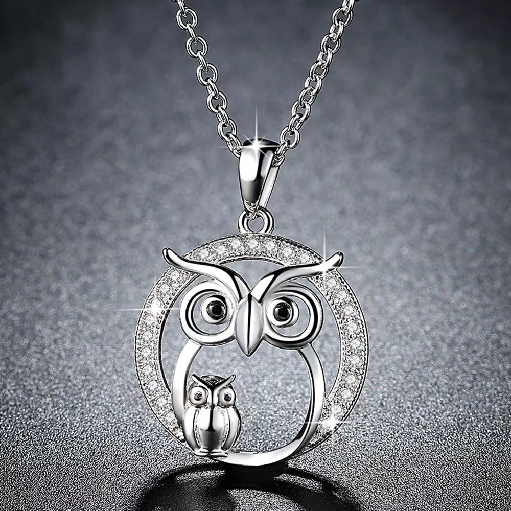 Beiver 2018 novo zircon pingentes coruja colar para as mulheres cristal sliver cor colares moda jóias natal