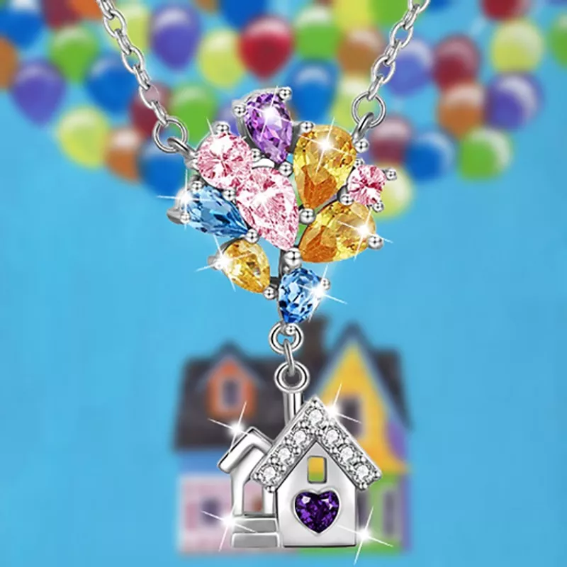 berbeny ate casa strass colares feminino baloes casa pingente colar sala Colar Frozen Princesa anna elsa floco de neve pingente colar meninas cosplay traje jóias festa de aniversário presente olaf cor prata colares