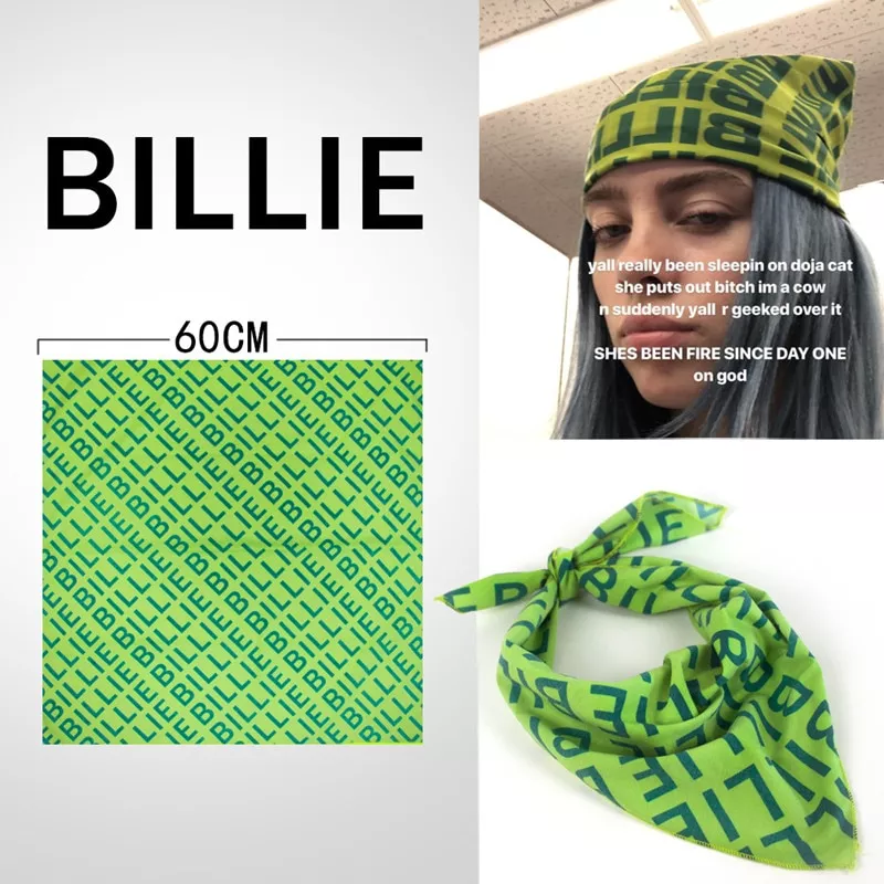 billie eilish bandana headband faixa de cabelo cosplay headwear hop lenco Billie Eilish Bandana Headband Faixa de Cabelo Cosplay Headwear Hop Lenço Quadrado Verde