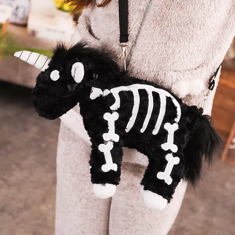 bolsa 40cm unicornio esqueleto raio x de pelucia bonito criancas saco de Halloween decoração unicórnio esqueleto osso adereços festa bonito ossos ornamentos halloween mas horror adereços (bege)