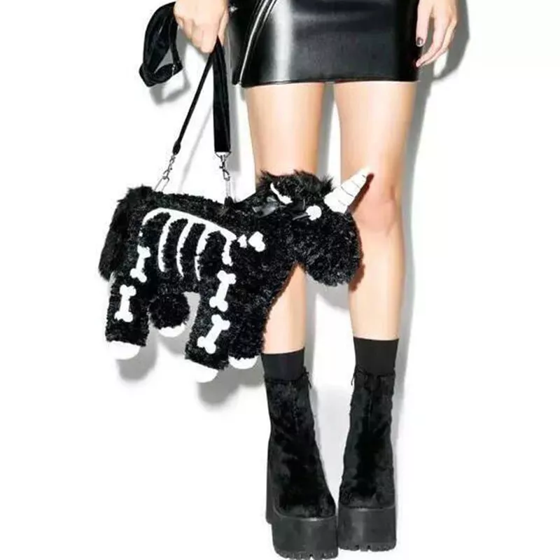 bolsa mochila de unicornio punk escuro mochila gotica rock rosa de Halloween decoração unicórnio esqueleto osso adereços festa bonito ossos ornamentos halloween mas horror adereços (bege)