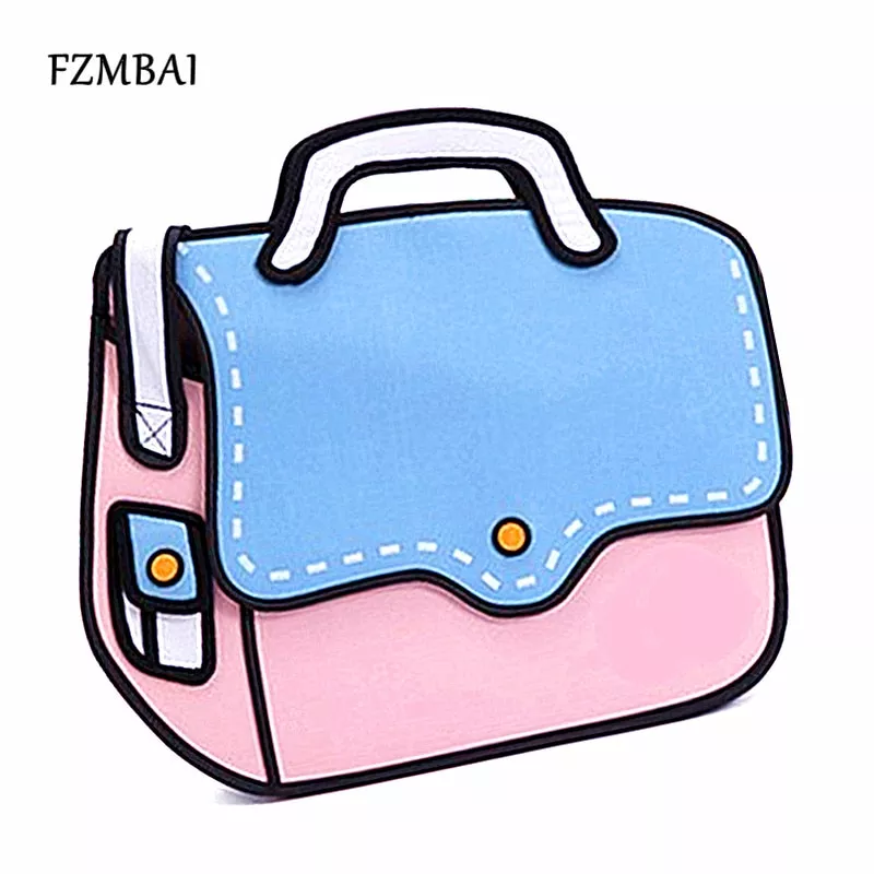 Bolsa traços desenho Fzmbai topo desenhos animados saco de escola 2d saco de ombro cruz-corpo bolsa personalidade 3d tridimensional saco