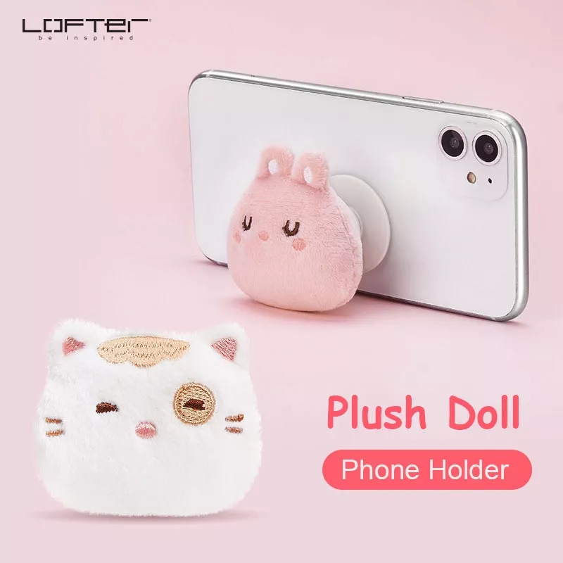 Boneca de pelúcia titular do telefone dobrável tablet suporte soquete e dedo ajuste fácil aperto universal para iphone 11 8 7 plus xiaomi para huawei