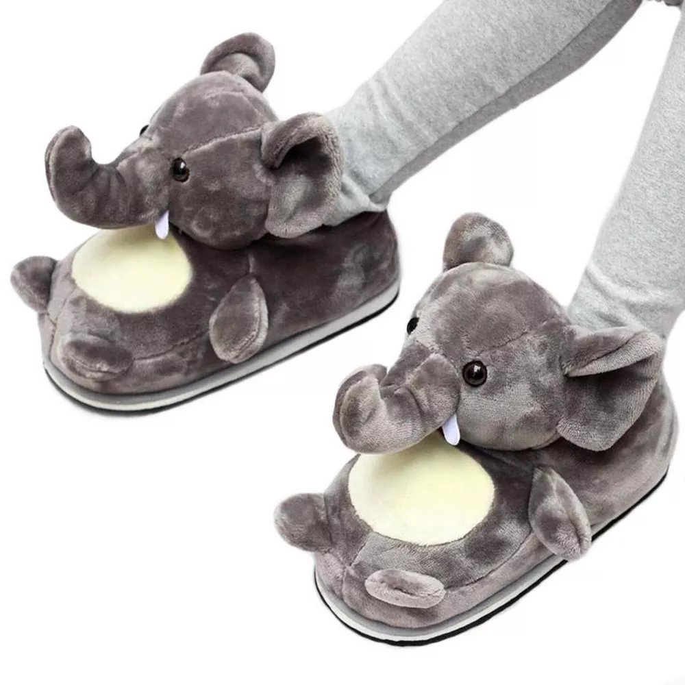 bonito animal cinza elefantes estilo casa de pelucia sapatos moda quente Pantufa Moda feminina chinelos de inverno quente pele slides das senhoras dos homens meninos meninas casa sapatos salto plano casa interior quarto zapatilla mujer