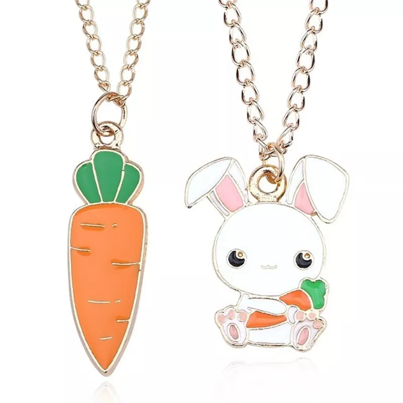 Bonito dos desenhos animados coelho cenoura na moda pingente colar coelho animal colares para mulheres meninas presentes de natal esmalte jóias gargantilha