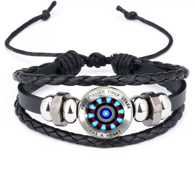 Bracelete Iron Man Tony Stark Heart Leather Bracelet The Avengers Iron Man Arc Reactor Glass Cabochon Charm Bracelet Bangles Jewelry