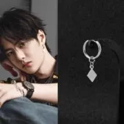 Brinco 1 pc simples quadrado pingente brinco hip hop aço inoxidável jóias para homens mulher kpop wang yibo mesmo parafuso prisioneiro brincos