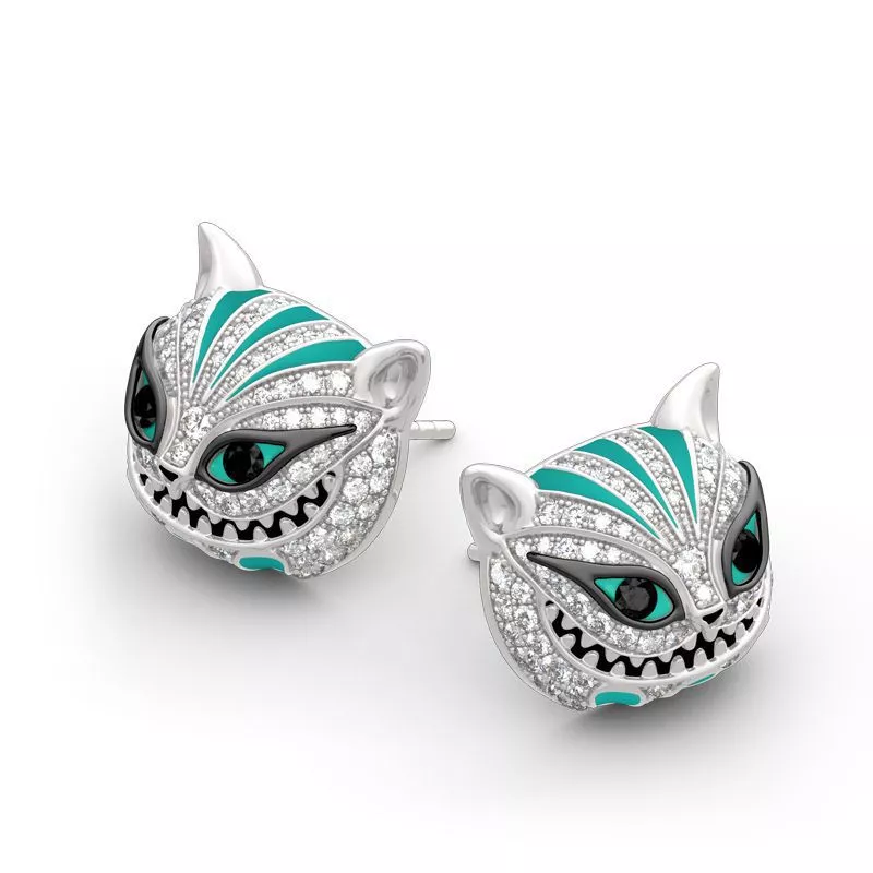 Brinco Alice País das Maravilhas Chesire Retro Gothic Crystal Punk Earrings for woman Trendy Skull Stud Earrings Jewelry Halloween Accessories Gift