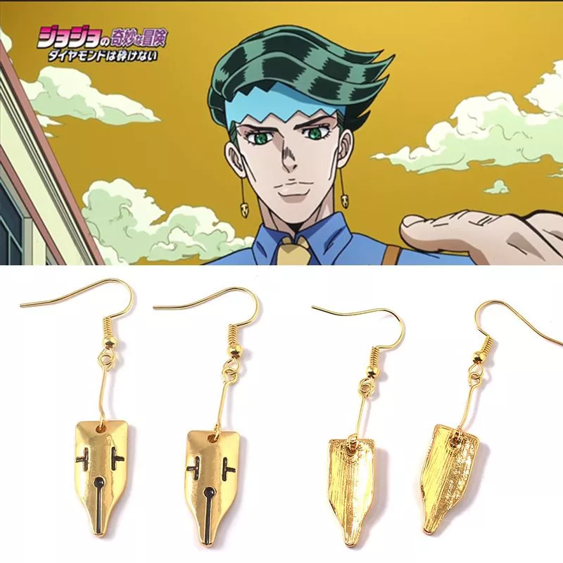 brinco anime jojos bizarre adventure cosplay rohan kishibe brincos de metal orelha do Broche Zelda a lenda do esmalte pino escudo guerreiro distintivo ação aventura jogo fã colecionável distintivo jóias