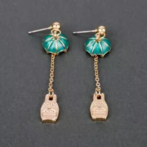 brinco anime tonari no totoro brincos de metal orelha plug esmalte verde guarda chuva Colar Coreano celebridade cinco círculo colar 50th presente de aniversário para mulheres irmãs colares cinco melhor amigo presente para damas de honra kpop
