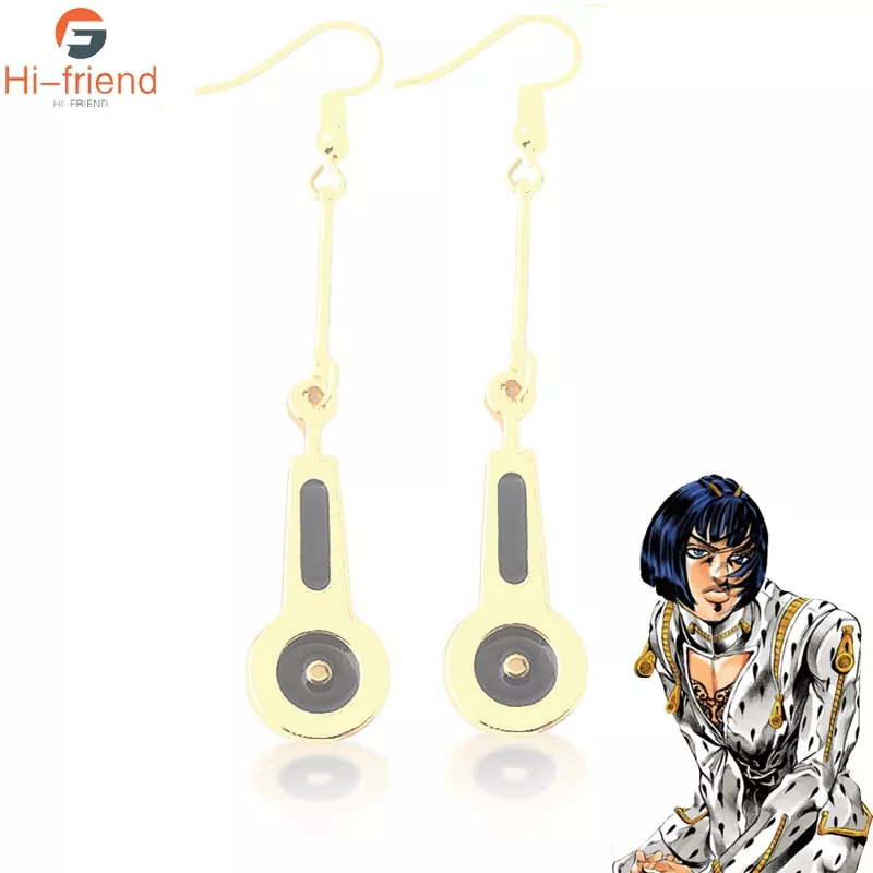 Brinco Jojo's bizarre adventure ouro vento bruno bucciarati cosplay brincos forma zíper brincos cosplay acessório