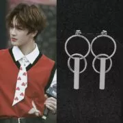 Brinco kpop brincos de aço inoxidável idol punk parafuso prisioneiro brinco pingente clipe de orelha para as mulheres dos homens estrela mesmo estilo urbano rapper jóias