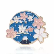 Broche charme rosa cerejeira flor broche esmalte pino montanha azul céu lapela pinos coleção jóias presentes