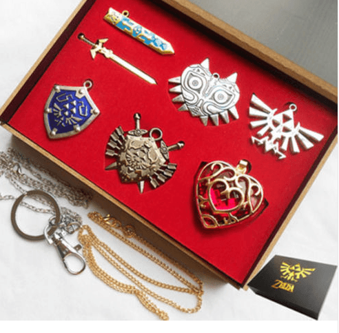 Caixa 6 peças Pingentes para Colar e Chaveiro Legend of Zelda