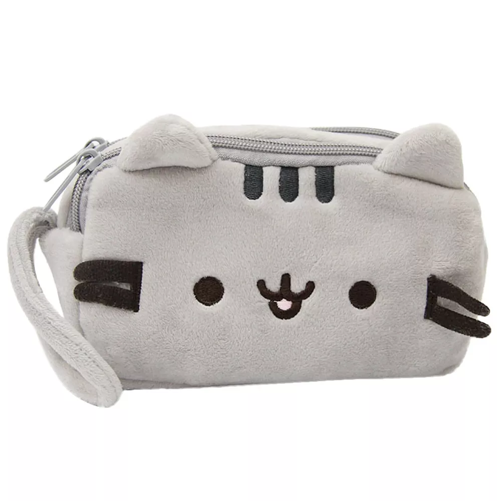 caixa de lapis gato bonito plush pen bag bolsa de maquiagem cosmeticos Estojo Kawaii simples grade dot saco de lápis de lona papelaria armazenamento organizador lápis caso escola fornecimento