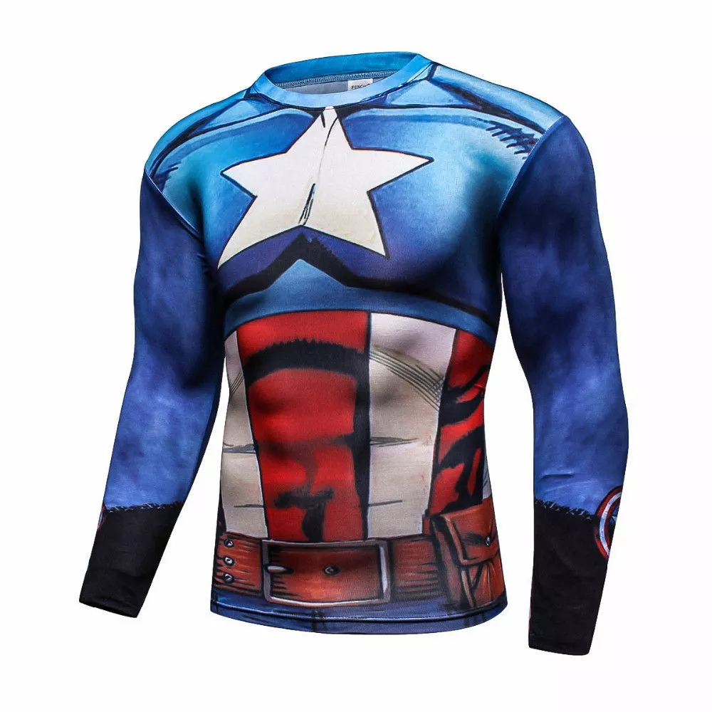 camiseta manga longa capitao america uniforme marvel Camiseta Manga Longa Capitão América Uniforme Marvel