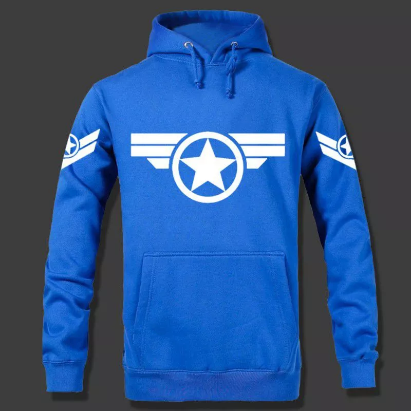 camiseta manga longa marvel disney armadura capitao america soldado invernal azul Camiseta Manga Longa Marvel Disney Capitão América Soldado Invernal Azul + Capuz