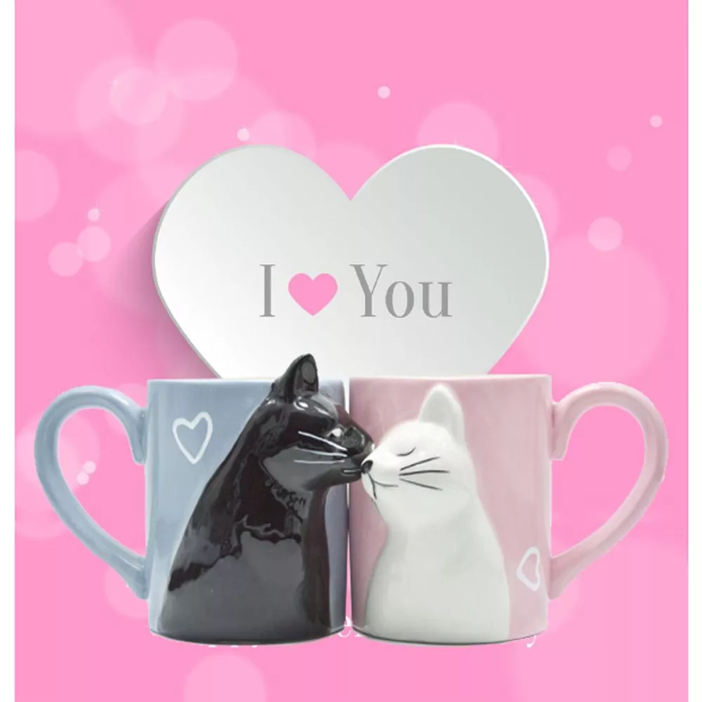 caneca 2 pcs luxo beijo gato copos casal canecas de ceramica casais casados Suporte Anel Dedo Para Celular Button Smile