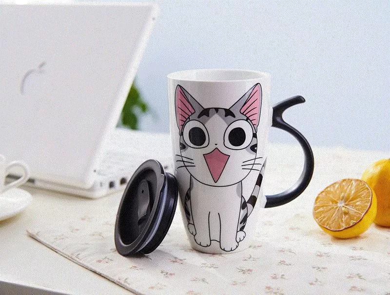 caneca copo tampa bonito do gato 3 Caneca gato bonito cerâmica caneca de café com colher criativo pintados à mão drinkware leite copos chá novidade presentes