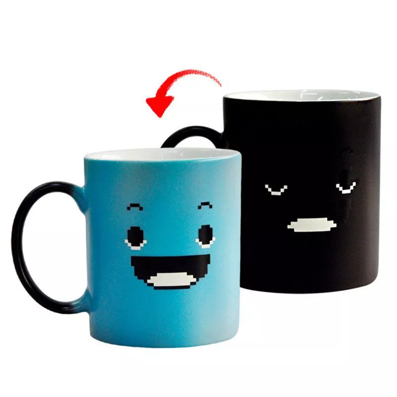 Caneca Criativo azul sorriso mágica caneca mudança de cor copo chá café leite lidar com copo novidade presentes 300ml