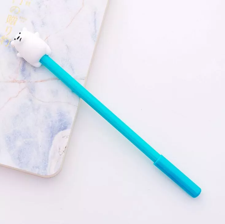 Caneta Azul Gel Ponta Agulha Urso Polar Tinta Preta