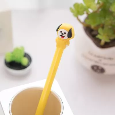 caneta cachorro amarelo cute bts bt21 1 pc 0.38mm tinta preta pequena grama verde gel caneta lâmina grama envasamento decoração papelaria caneta escritório escola suprimentos