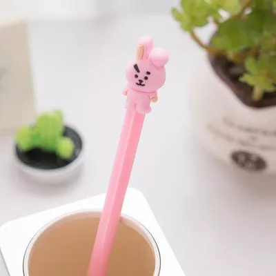 caneta coelho rosa cute bts bt21 Caneta Pata Daisy Gel Ponta Agulha Tinta Preta