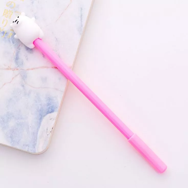 Caneta Rosa Gel Ponta Agulha Urso Polar Tinta Preta