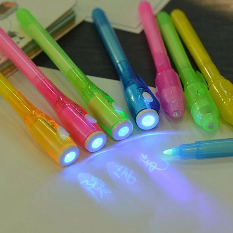 Caneta Tinta Invisível Luz UV Lanterna Várias Cores