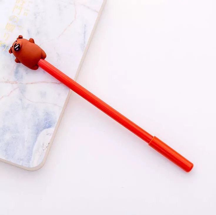 Caneta Vermelha Gel Ponta Agulha Urso Tinta Preta
