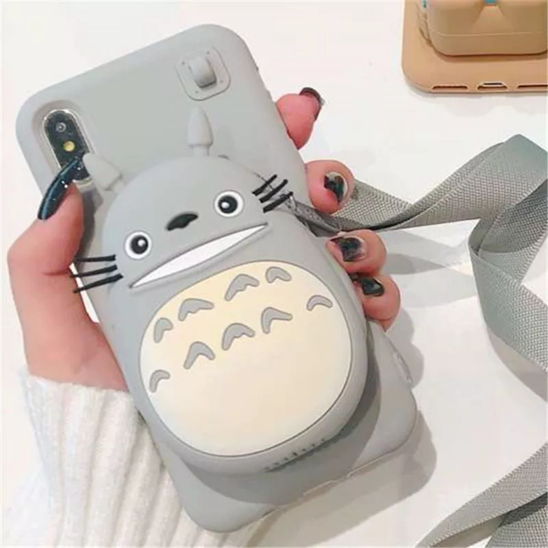 capinha p celular meu vizinho totoro armazenamento ziper anime case capa smartphone Estojo Kawaii simples grade dot saco de lápis de lona papelaria armazenamento organizador lápis caso escola fornecimento