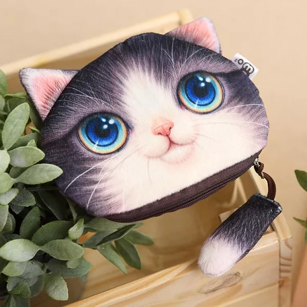 Carteira Estojo Bolsa Gato Preto/Creme