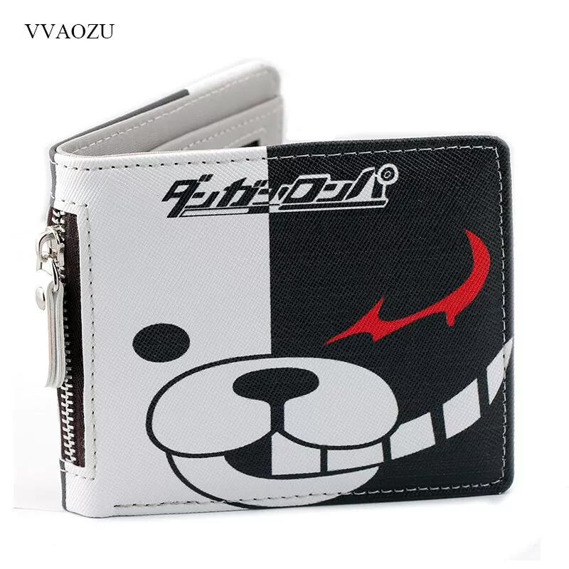 Carteira para moedas do anime danganronpa, curta, de pu, monokuma, com zíper