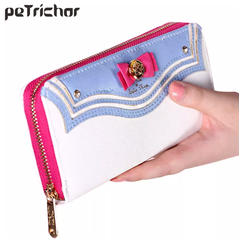 Carteira Sailor Moon Kawaii sailor moon designer de couro longo carteira feminina marca moda japonesa senhora zíper bolsa linda bolsa embreagem feminina