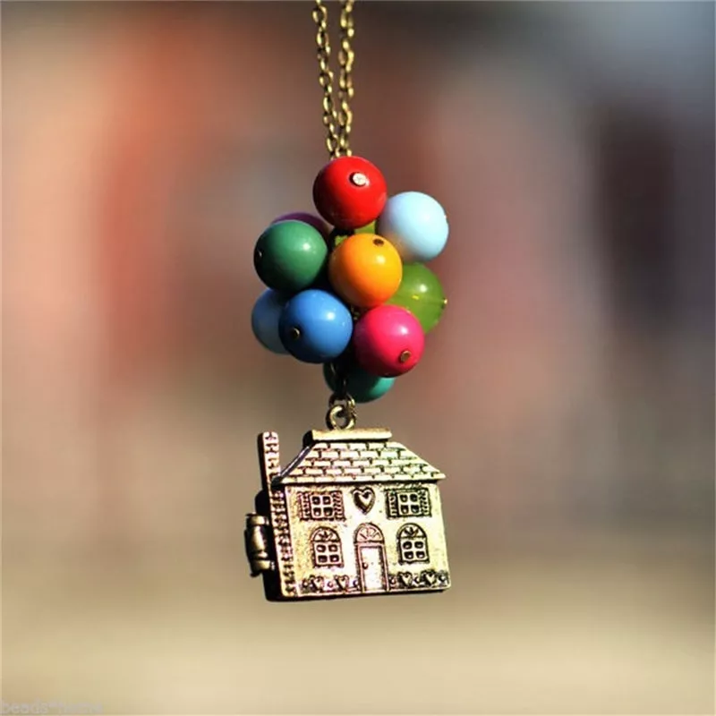 Casa de balão até colar contas pingente longo colar filme vintage mulher caixa colorida pode ser aberto colares beadwork colar