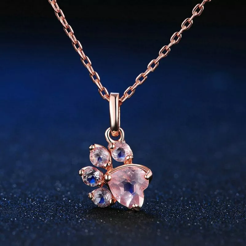 Casamento romântico Rosa Pata Pingente Colar para As Mulheres Amor Urso Bonito Do Gato Do Cão Pegada Garra Ouro Rosa Colares & Pingentes