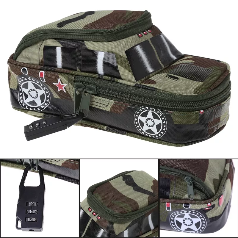 Caso de lápis veículo caneta bolsa com fechadura combinação para meninos duplo zíper camuflagem lona grande bonito escola caixa lápis