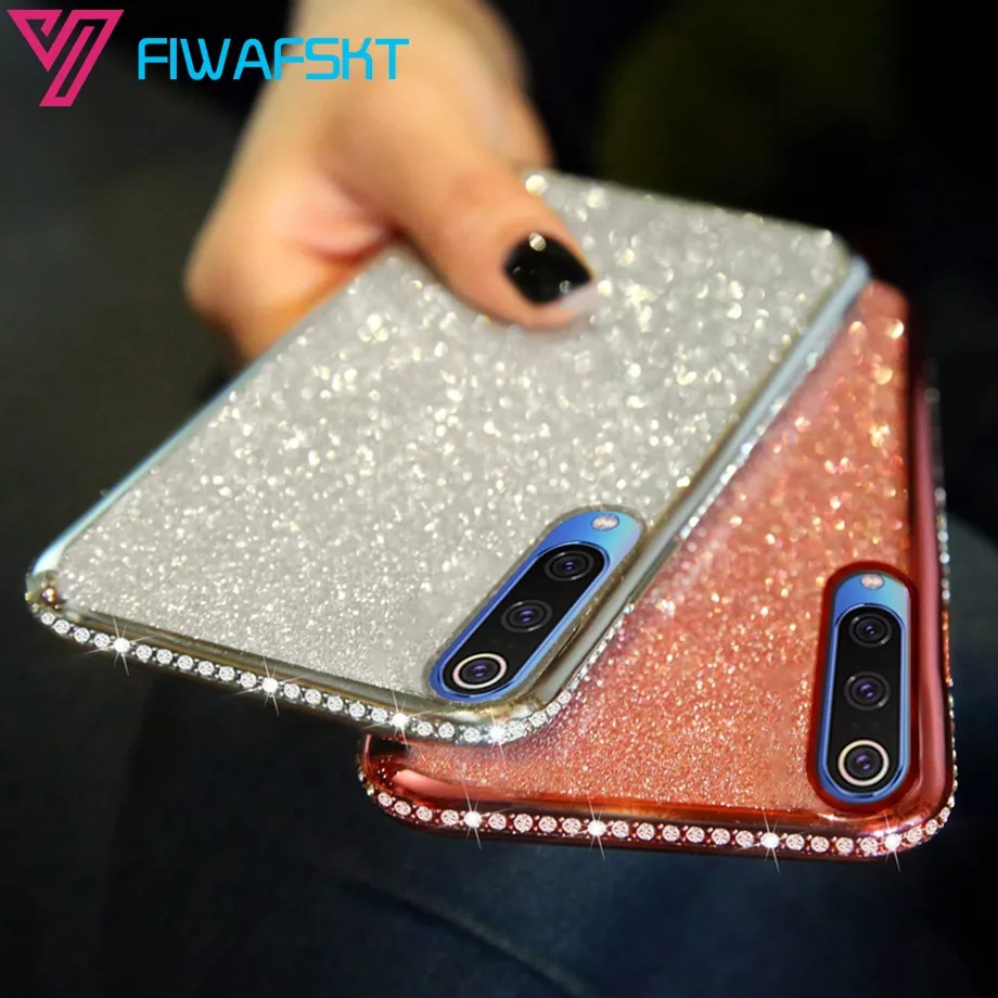 casos 3d diamante glitter silicone para xiaomi mi 9 se 9 t pro lite a2 a3 Capinha celular case Anti queda caso do telefone na para xiaomi poco f2 x2 m2 pro caso redmi 9 9a 9c 8 8a nota 7 8 9 à prova de choque transparente capa de silicone