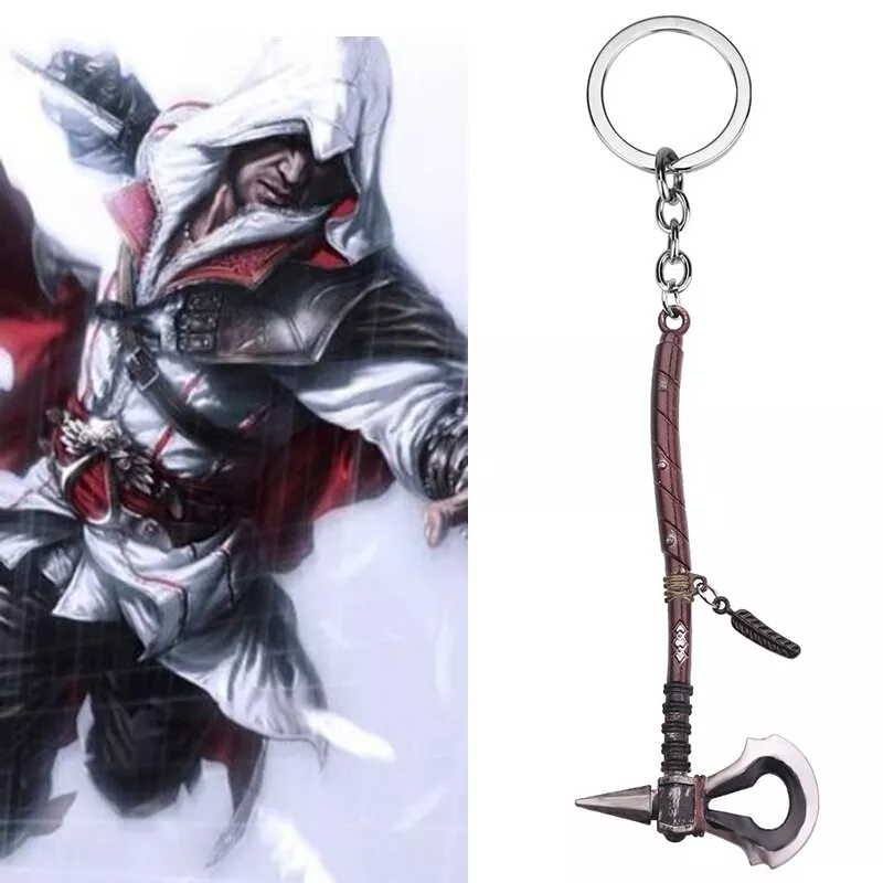 Chaveiro Assassin's Creed connor altair ecio, joias do jogo connor tomahawk vintage 2 cores de metal pingente para chaves