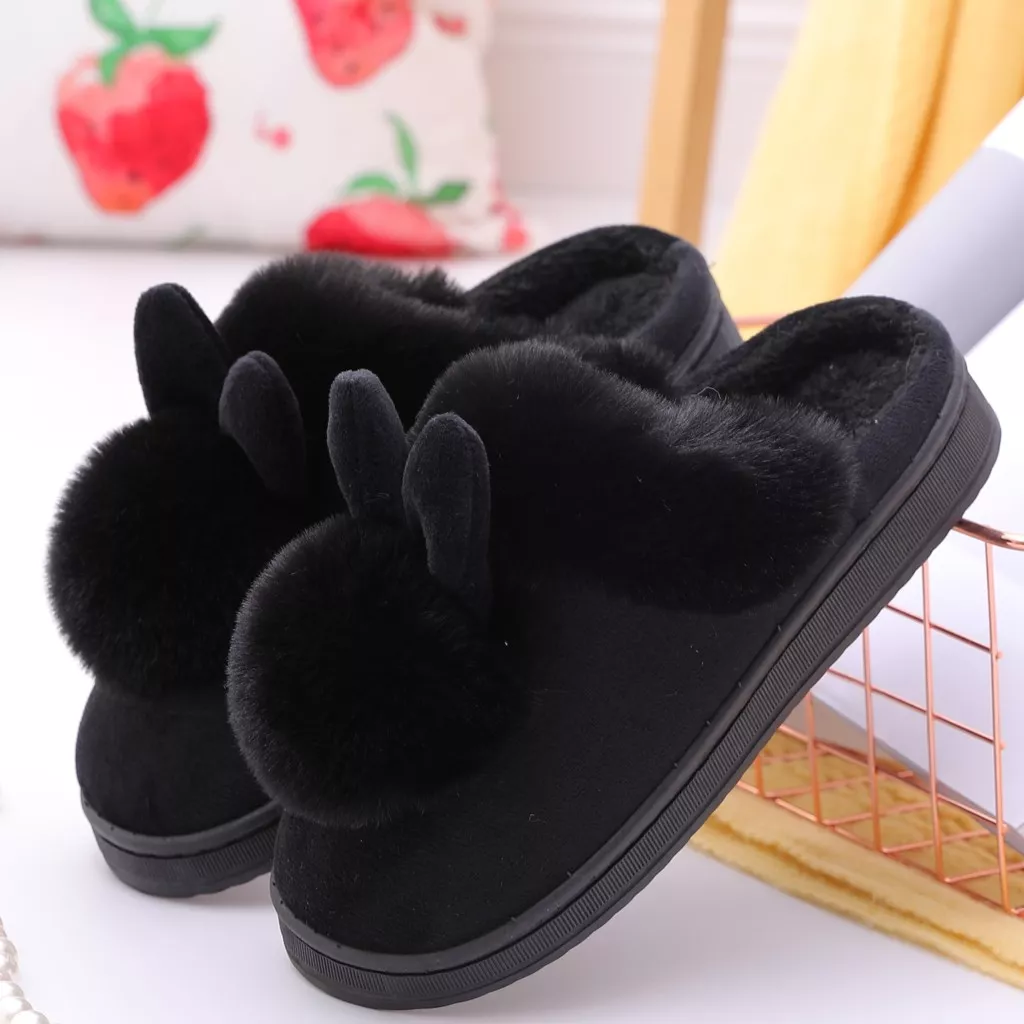 Chinelos de casa das mulheres de pelúcia inverno quente sapatos de inverno em casa orelhas de coelho peludo chinelos interior conforto macio calçado sapato #10